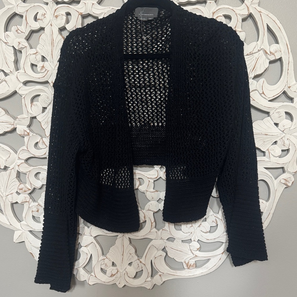 Anthropologie Open-Knit Cropped Black NWOT Cardigan Sweater